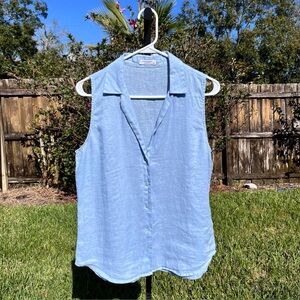 Equipment Femme Light Blue Linen Sleeveless Button-Down Shirt Size S